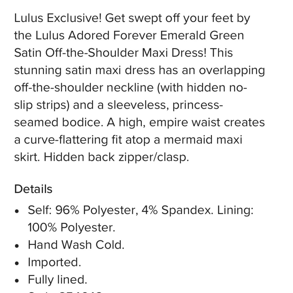 Lulu’s large off the shoulder emerald satin maxi dress - Picture 9 of 9